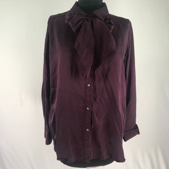 90's Vintage Ralph Lauren Eggplant Purple Silk Pussybow Button Up Blouse - Picture 5 of 12